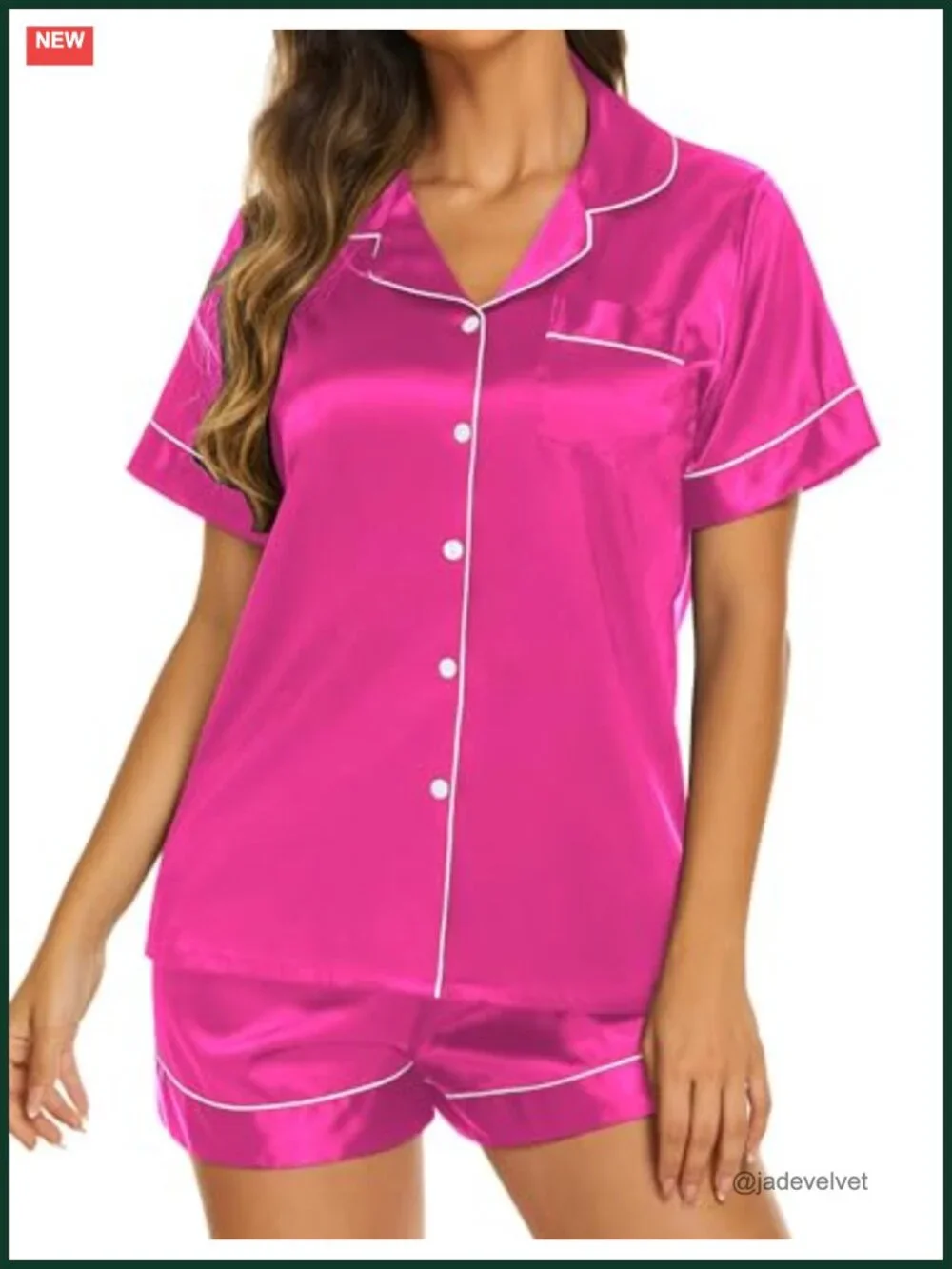 Silky Satin Pajama Shorts Set Short Sleeve Button Down Lounge Sleepwear